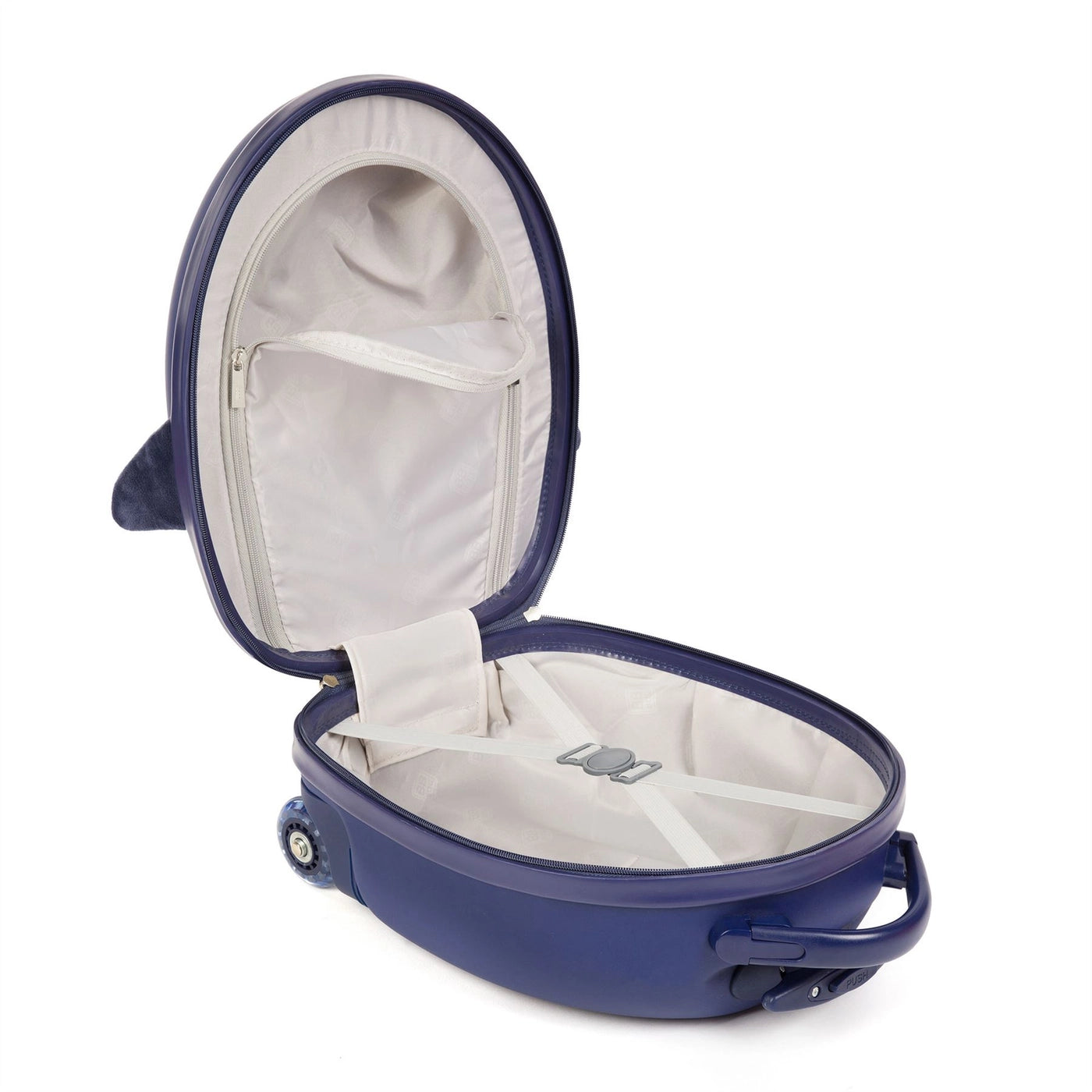 Open kids suitcase featuring a colorful design with soft grip handle and smooth-rolling wheels.