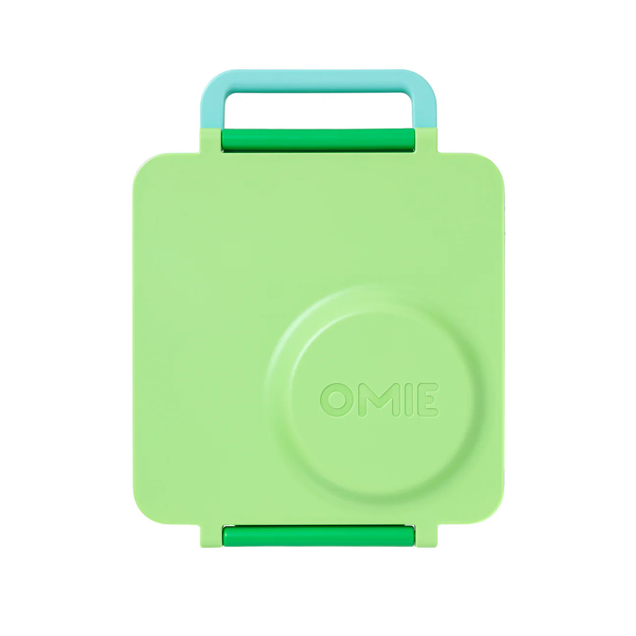 Light green OmieBox lunch box for kids, bento style with thermos, ideal for keeping food fresh and at the right temperature.