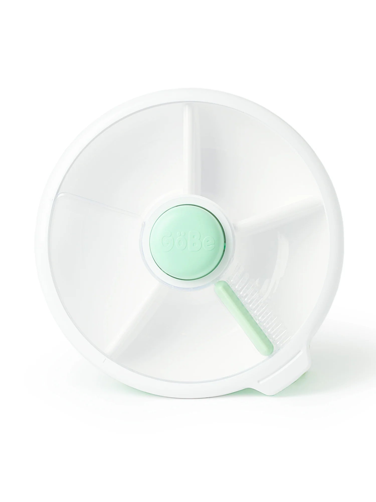 GoBe Snack Spinner snack box for kids in green, large, featuring a round design with multiple compartments.