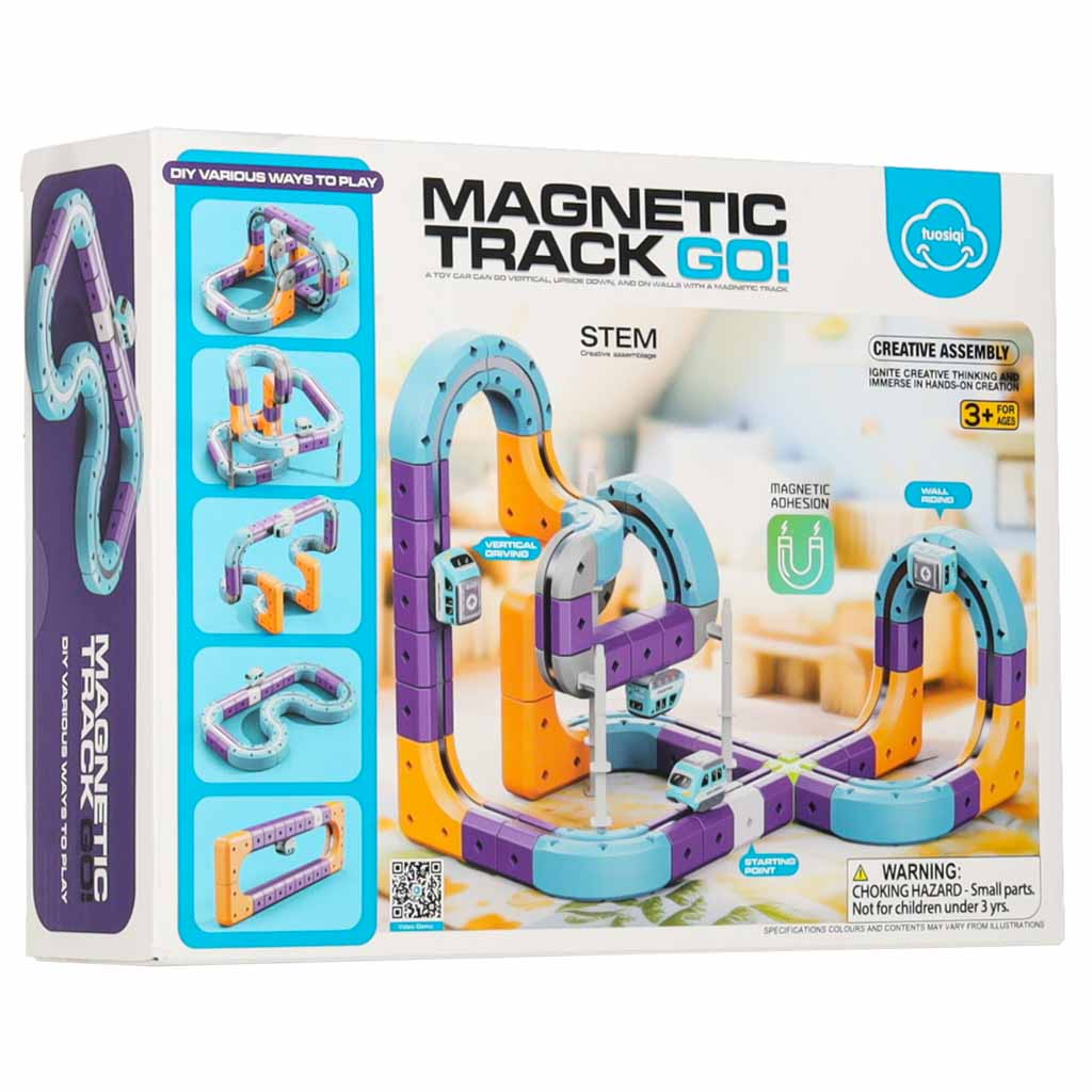 Magnetinių kaladėlių lenktynių trasa su traukiniais 87 elementai