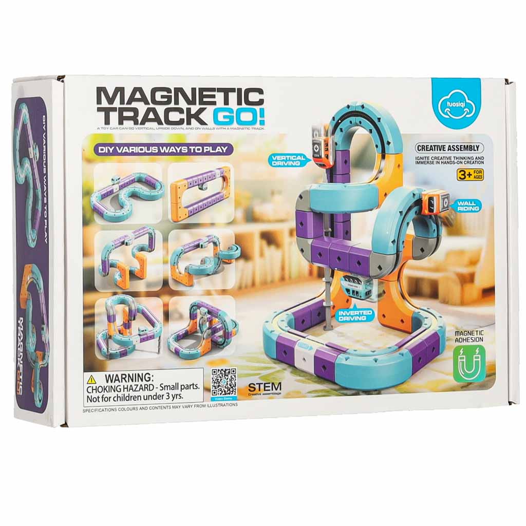 Magnetinių kaladėlių lenktynių trasa su traukiniais 54 elementai