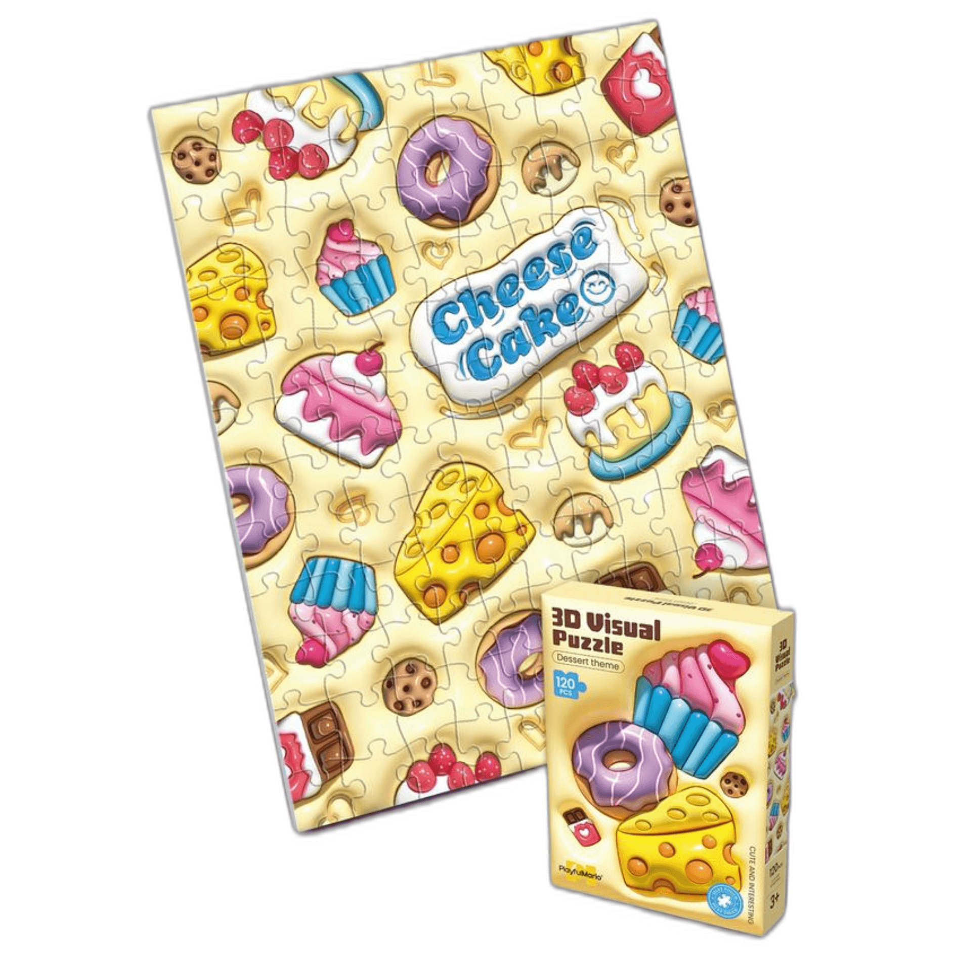 Colorful 3D educational puzzle set featuring desserts, perfect for kids aged 4-8, enhancing creativity and motor skills.