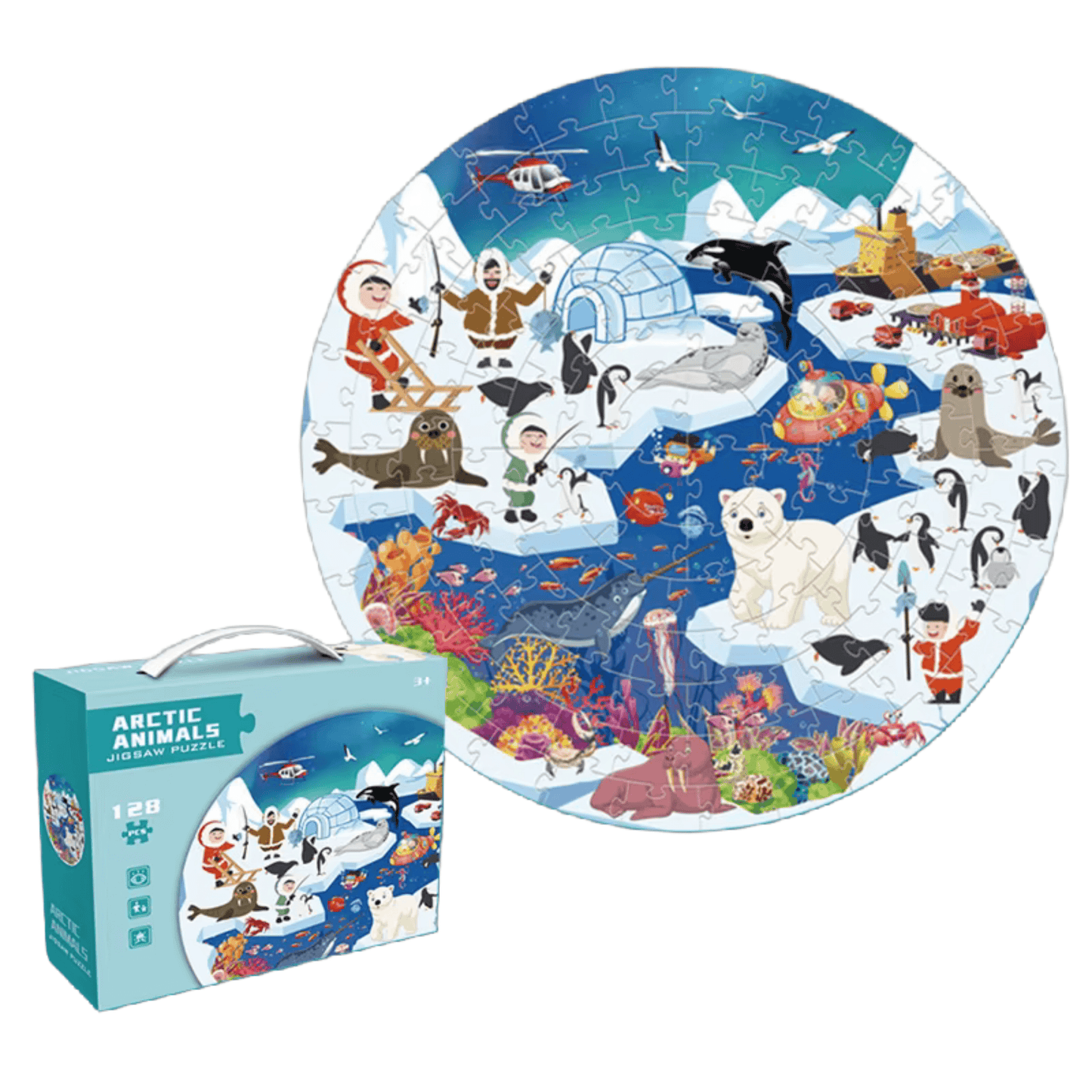 Round Puzzle Arctic for Kids 128 Pieces, Ages 4–8