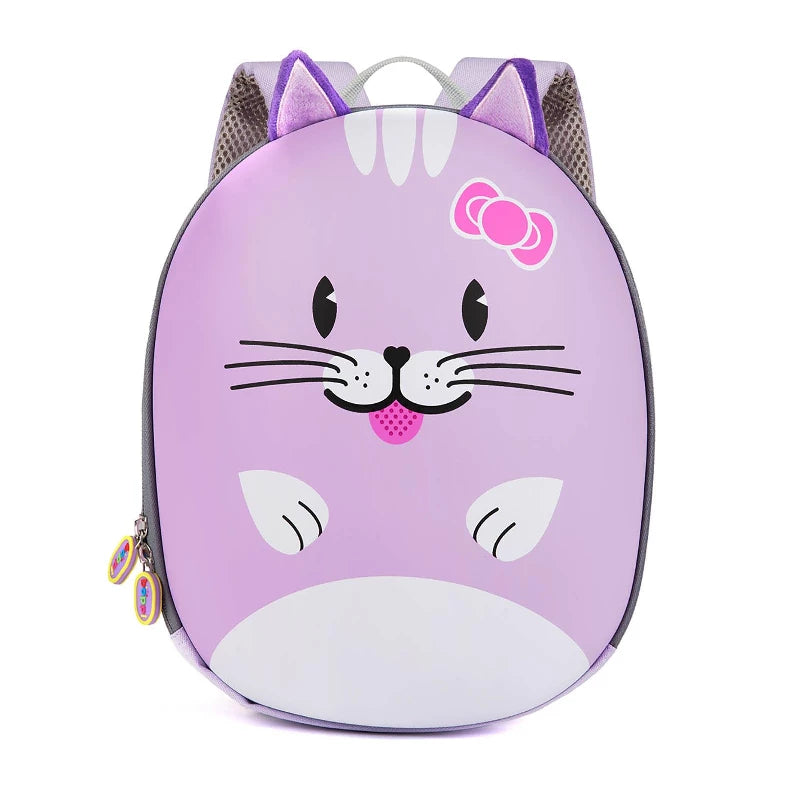 Boppi Tiny Trekker cat backpack for kids, lilac color with cute cat design and adjustable straps.