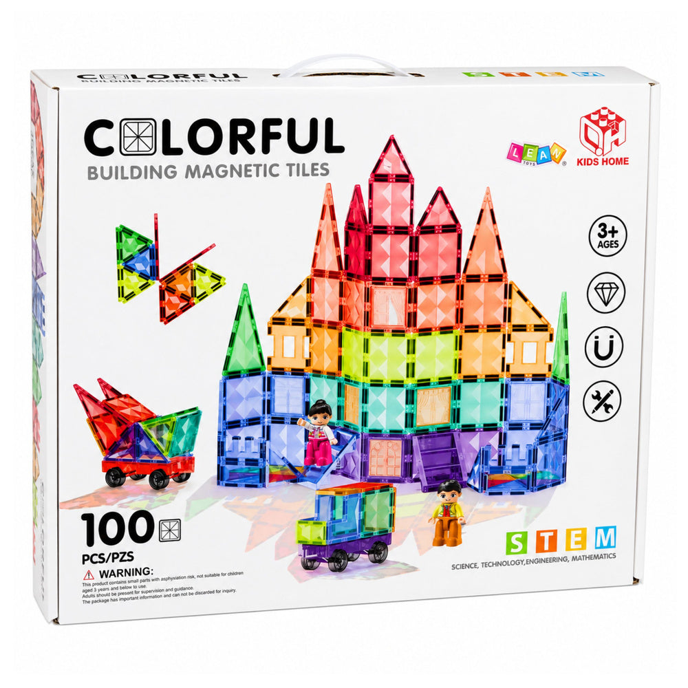 Magnetinės konstravimo kaladėlės – spalvotos 3D plokštelės, 100 dalių