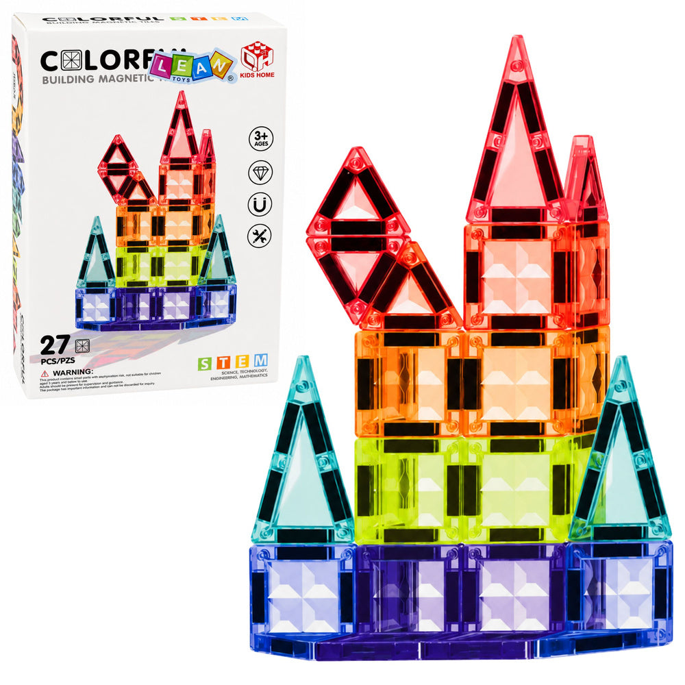 Magnetinės konstravimo kaladėlės – spalvotos 3D plokštelės, 27 dalys
